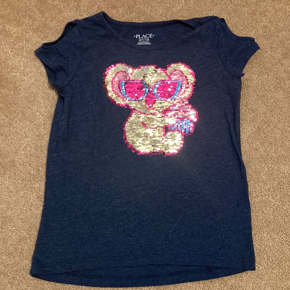 The Childrens Place like new girls size M 7/8 sequined shirt w/ shoulder cutout